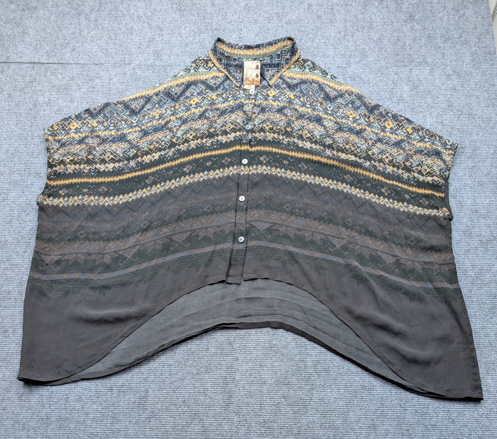 Da Nang Silk Blouse Womens Medium Large Relaxed Fit Lagenlook Boho Neutral Vtg